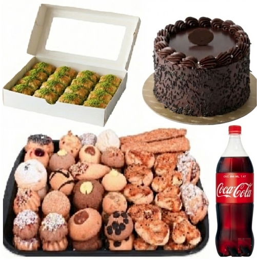 4 Kişilik Çikolatalı Yaş Pasta + Kuru Pasta + Fıstıklı Baklava Menü