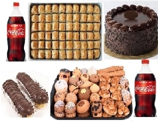 5li Dev Lezzet Seti Baklava Pasta Ekler Kuru Pasta ve Kola Bir Arada